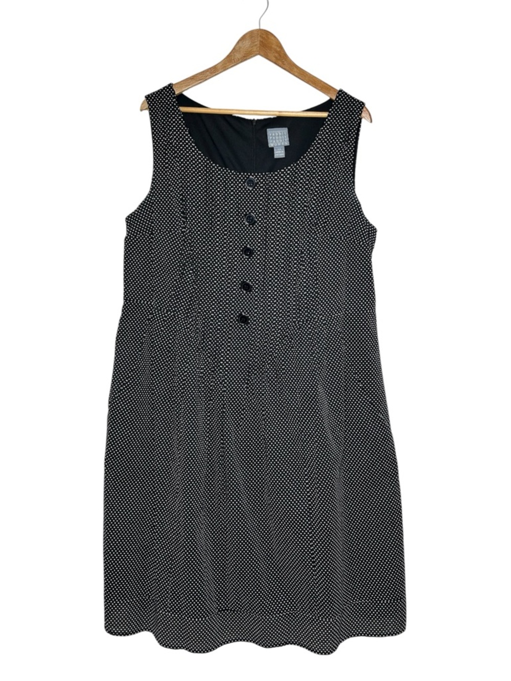 Rabbit Rabbit Rabbit Cotton Black White Polka Dots Pockets Lined Midi Dress 16w
